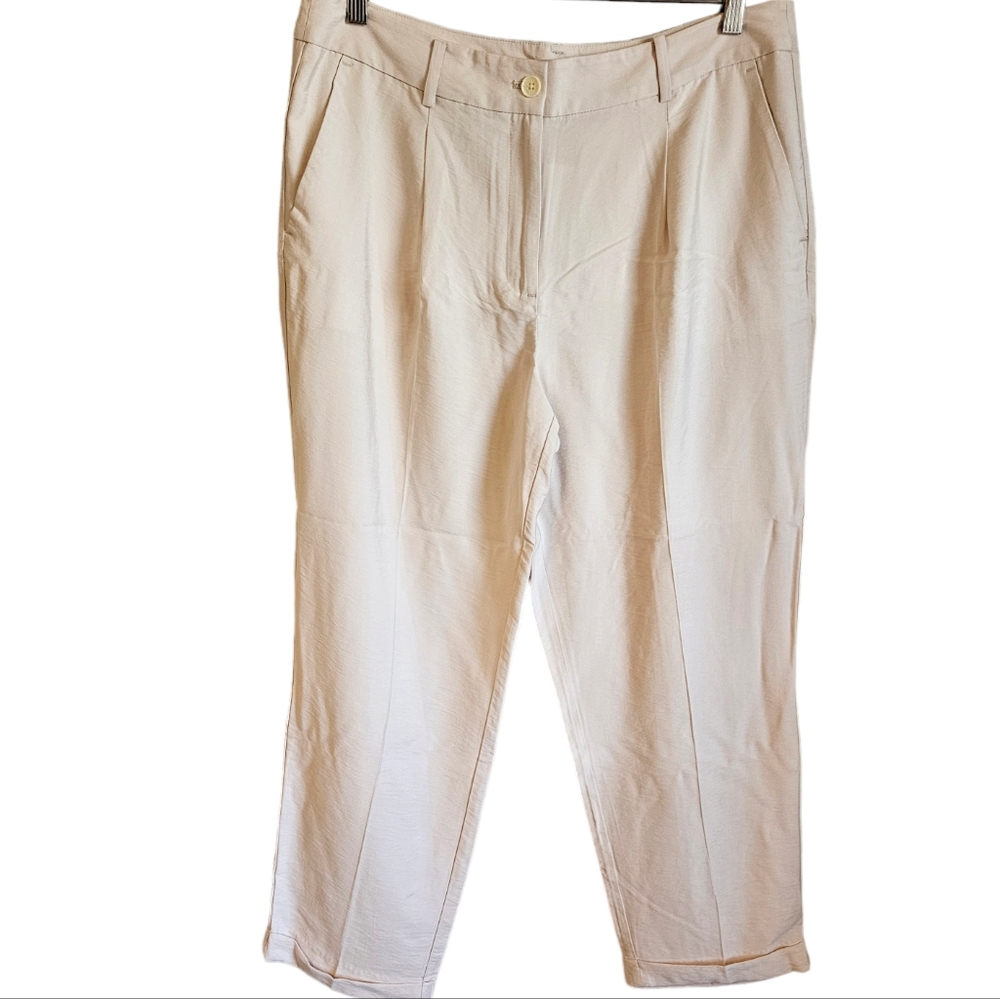 Loft Pleated Tapered Cream Pants Sz 12 NWT
